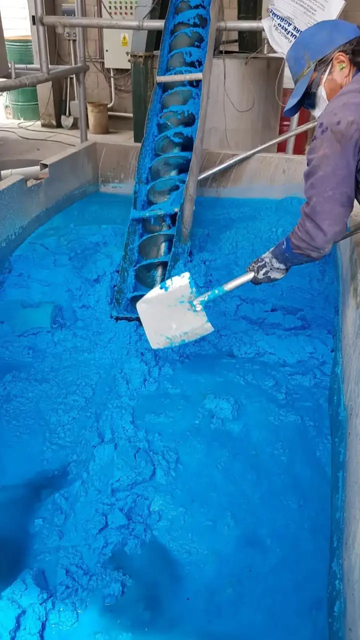 Producción de sulfato de cobre pentahidratado para agricultura en la fábrica de ICOA SA, Mendoza
